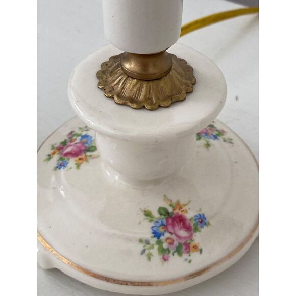 LOT of 2 Miniature Vanity Lamps Vintage Porcelan with Brass Accent - Picture 3 of 5